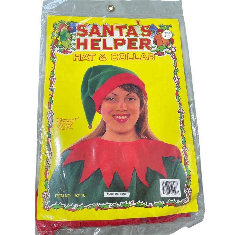 Forum Novelties Santas Helper Elf Hat & Collar Green Red Bell Festive Retro NEW